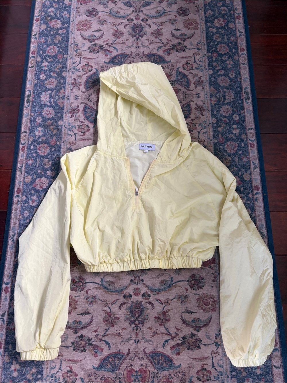 Gold Hinde Women's Yellow Hooded Cropped Windbreaker